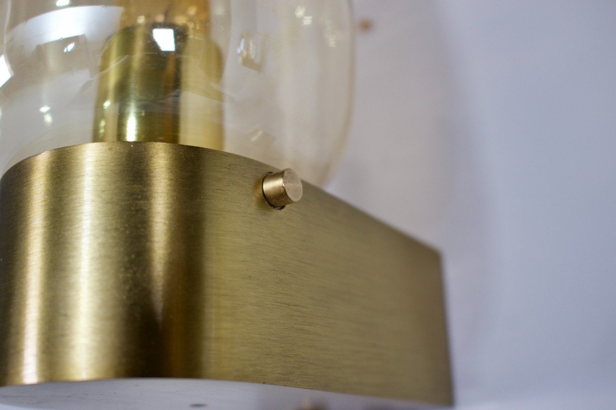 Pair Of “vanity” Sconces In Brushed Brass-photo-6