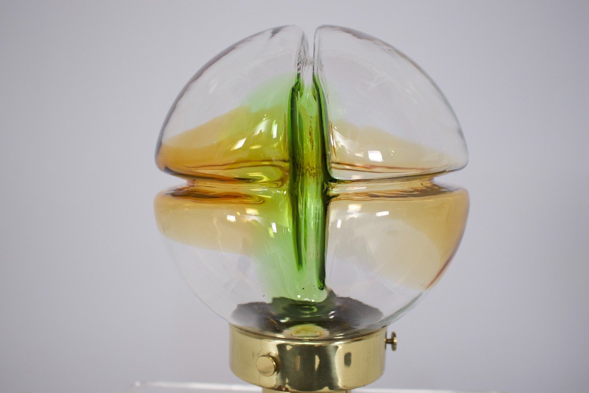 Kaiser Brass & Amber Glass Lamp-photo-3