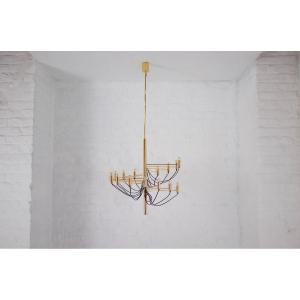 Sarfatti Style Spiral Brass Chandelier.