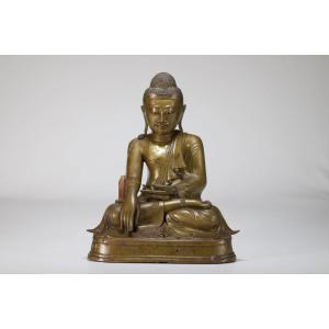 Bouddha Birman Shakyamuni En Bronze, 19ème Siècle.