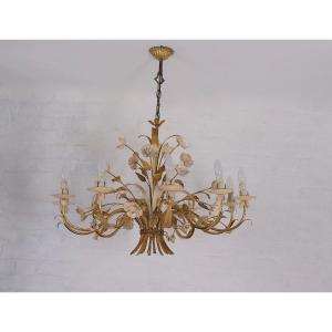 Large Golden Florentine Chandelier By Masca Italy