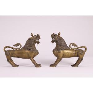 Pair Of Nepalese Simha Guardian Lions