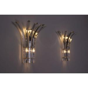 Pair Of Alberto Donà Wall Lights In Murano Crystal