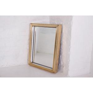 Modernist Art Deco Brass Illuminated Mirror