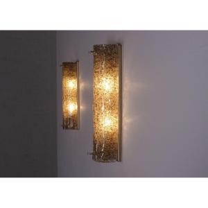 Pair Of Amber Murano Wall Lights.