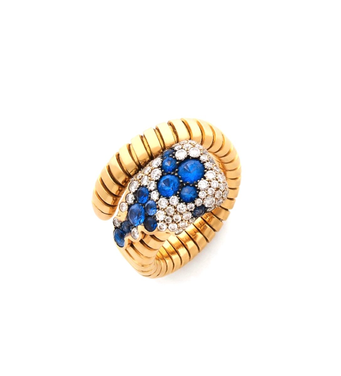 Bague serpent or jaune, saphirs et diamants