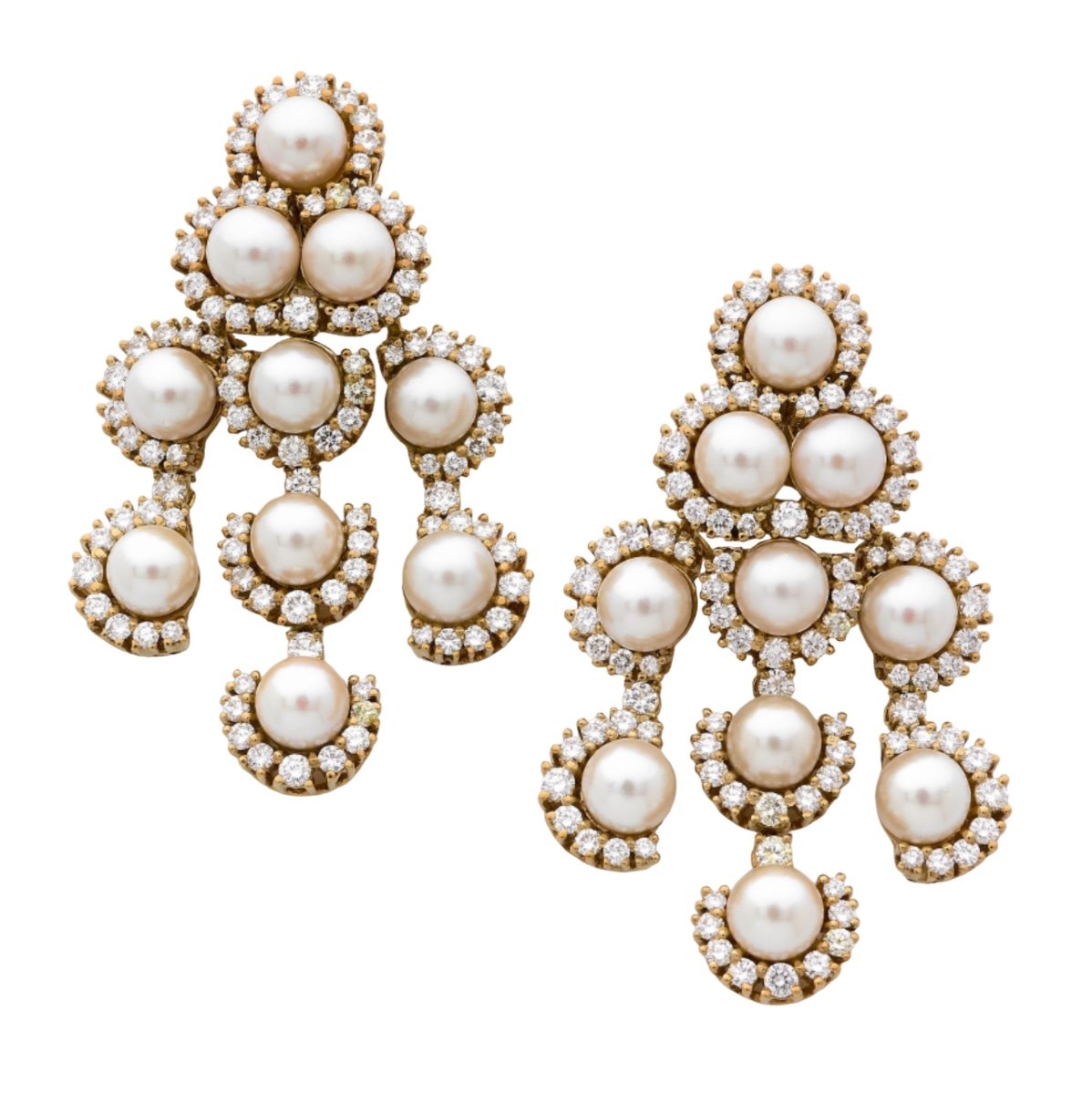 Pederzani • Boucles d'oreilles or jaune, perles de culture et diamants