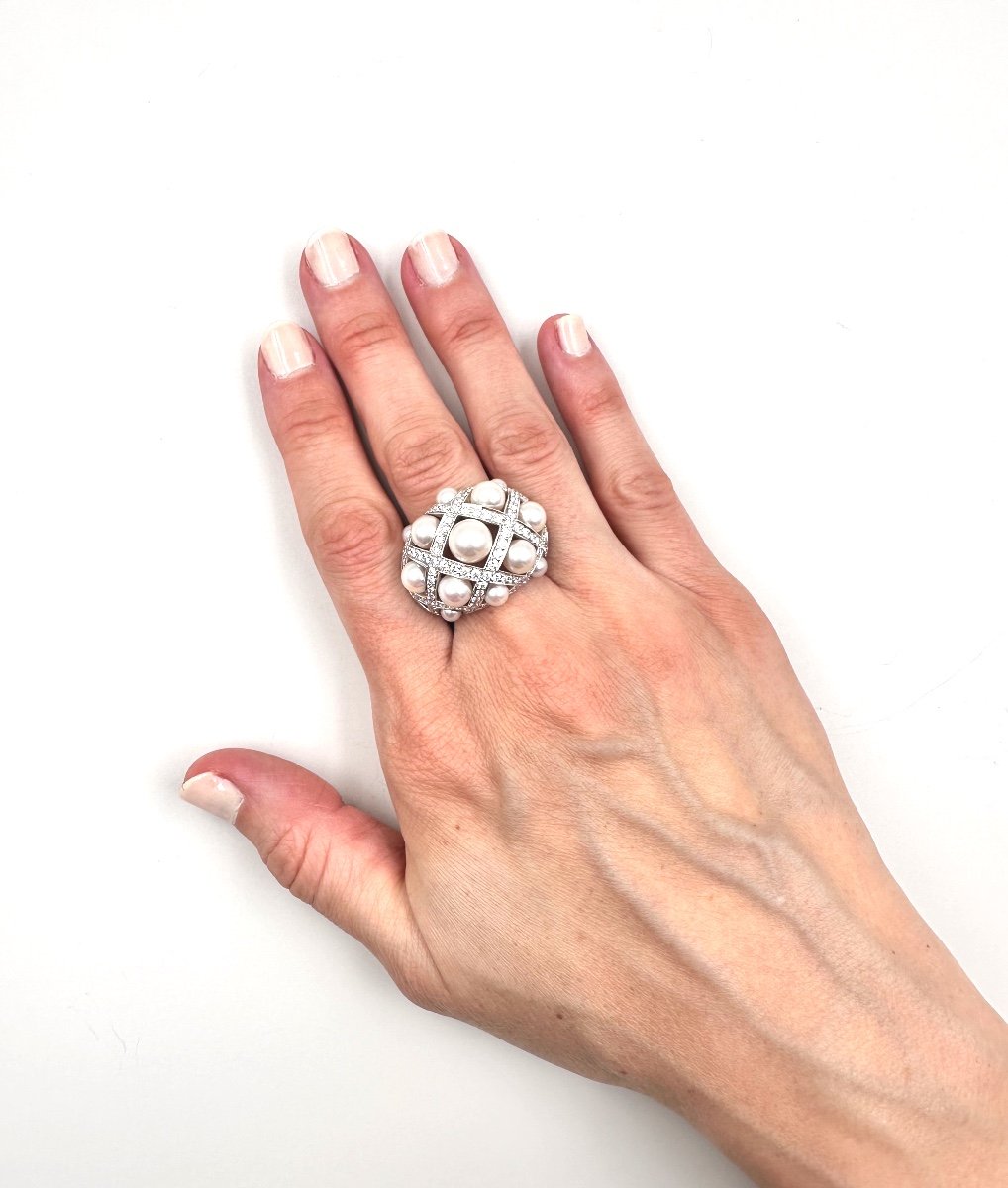 Chanel • White Gold And Pearls "baroque" Ring-photo-2