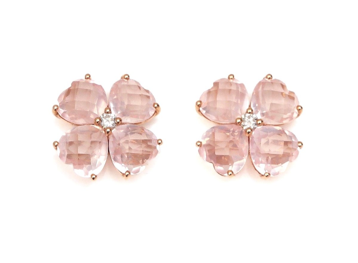 Pink Gold, Quartz And Diamonds Earrings