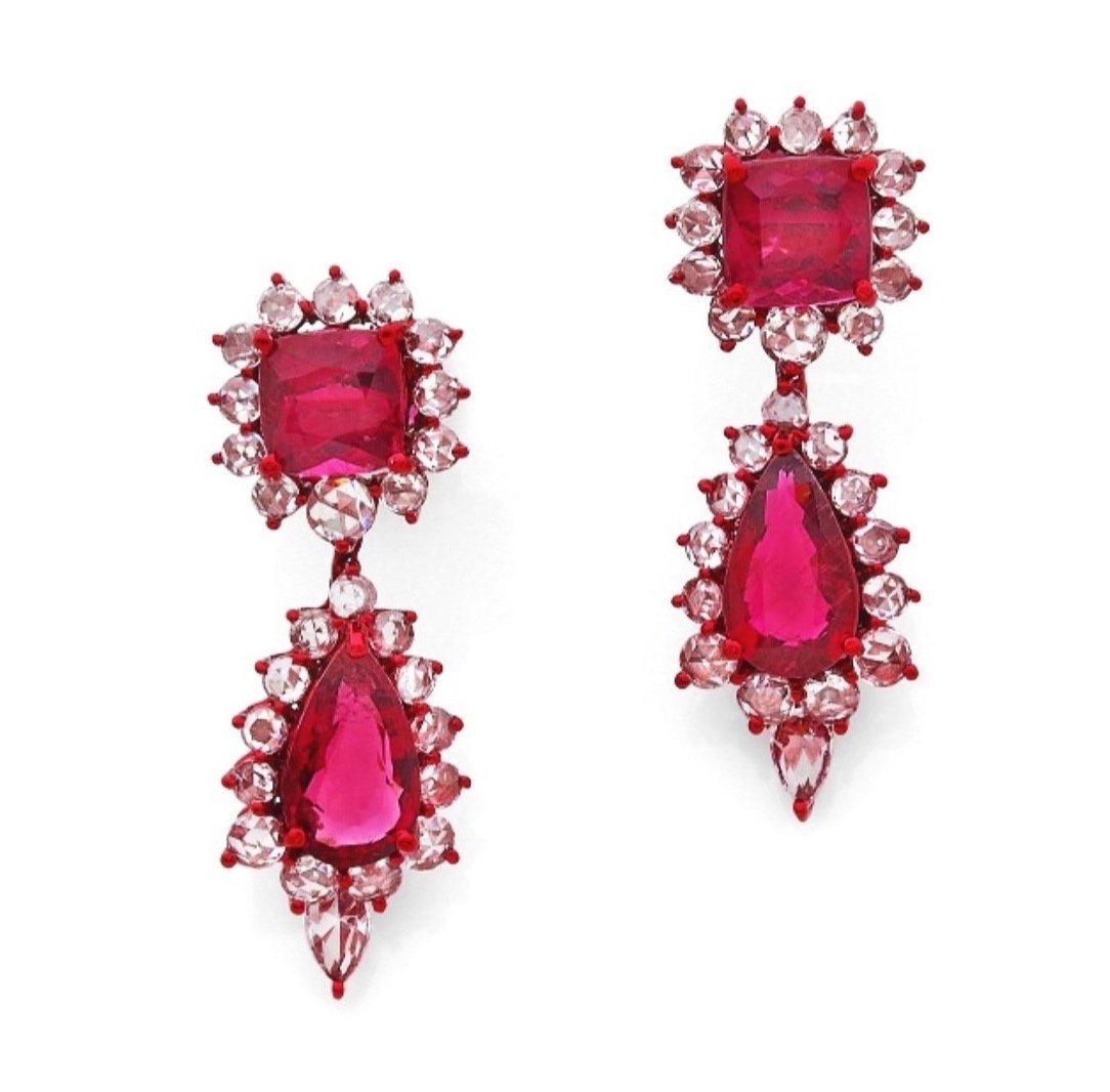 Tourmaline Rubellite And Gold Earrings