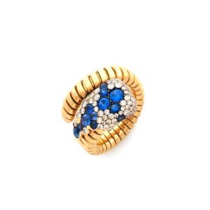 Bague serpent or jaune, saphirs et diamants