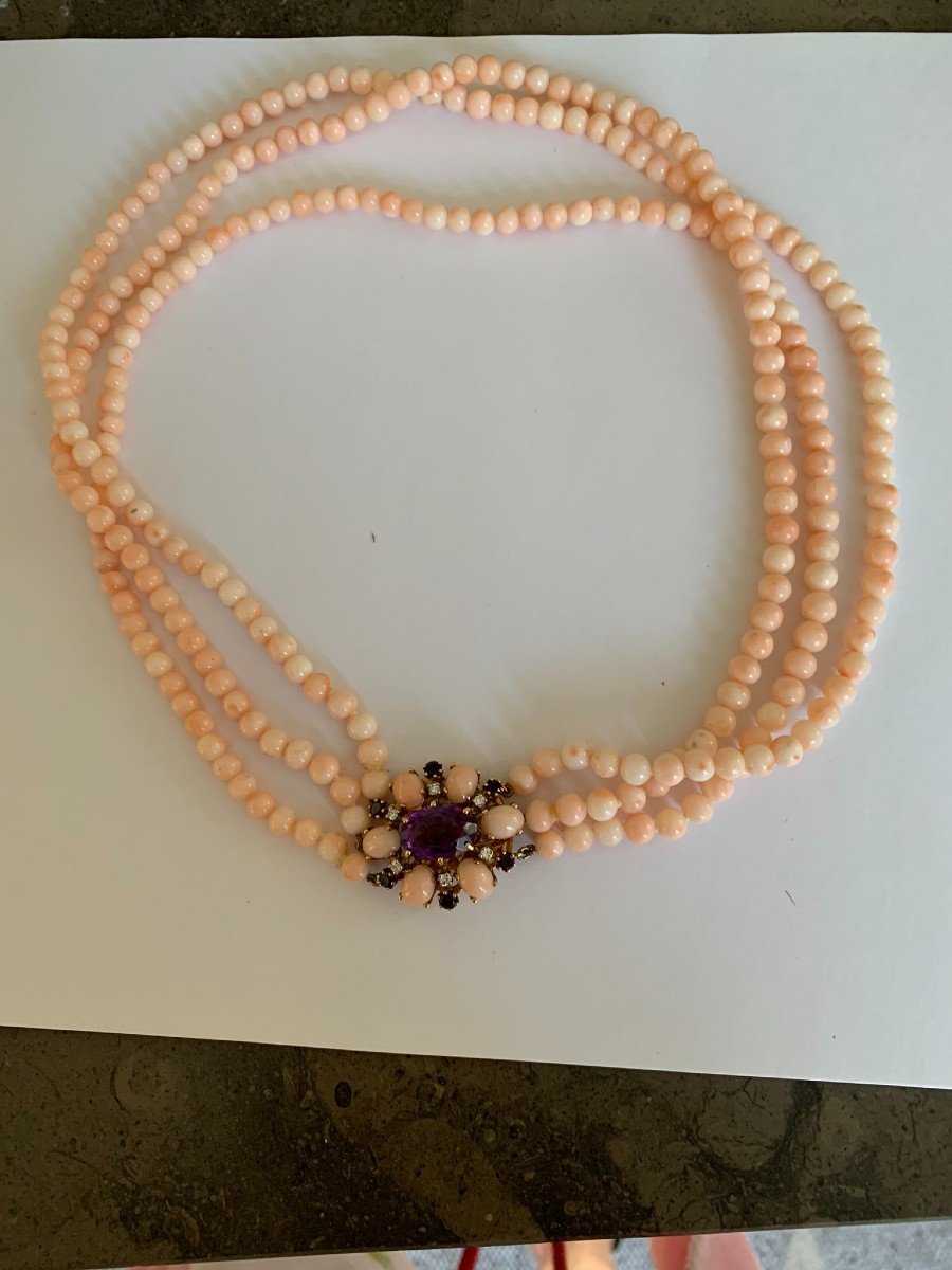 3401 – Coral Amethyst Diamond Beads Necklace-photo-2