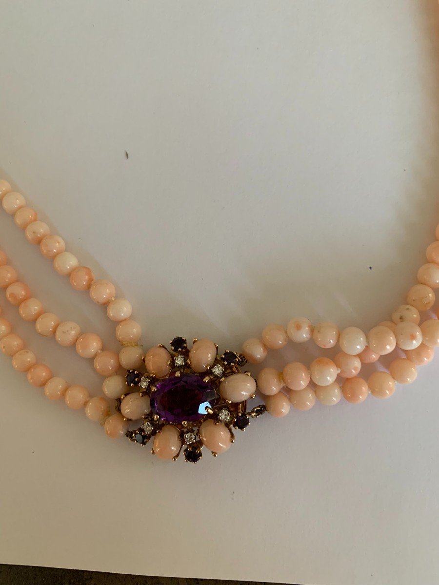 3401 – Coral Amethyst Diamond Beads Necklace-photo-3