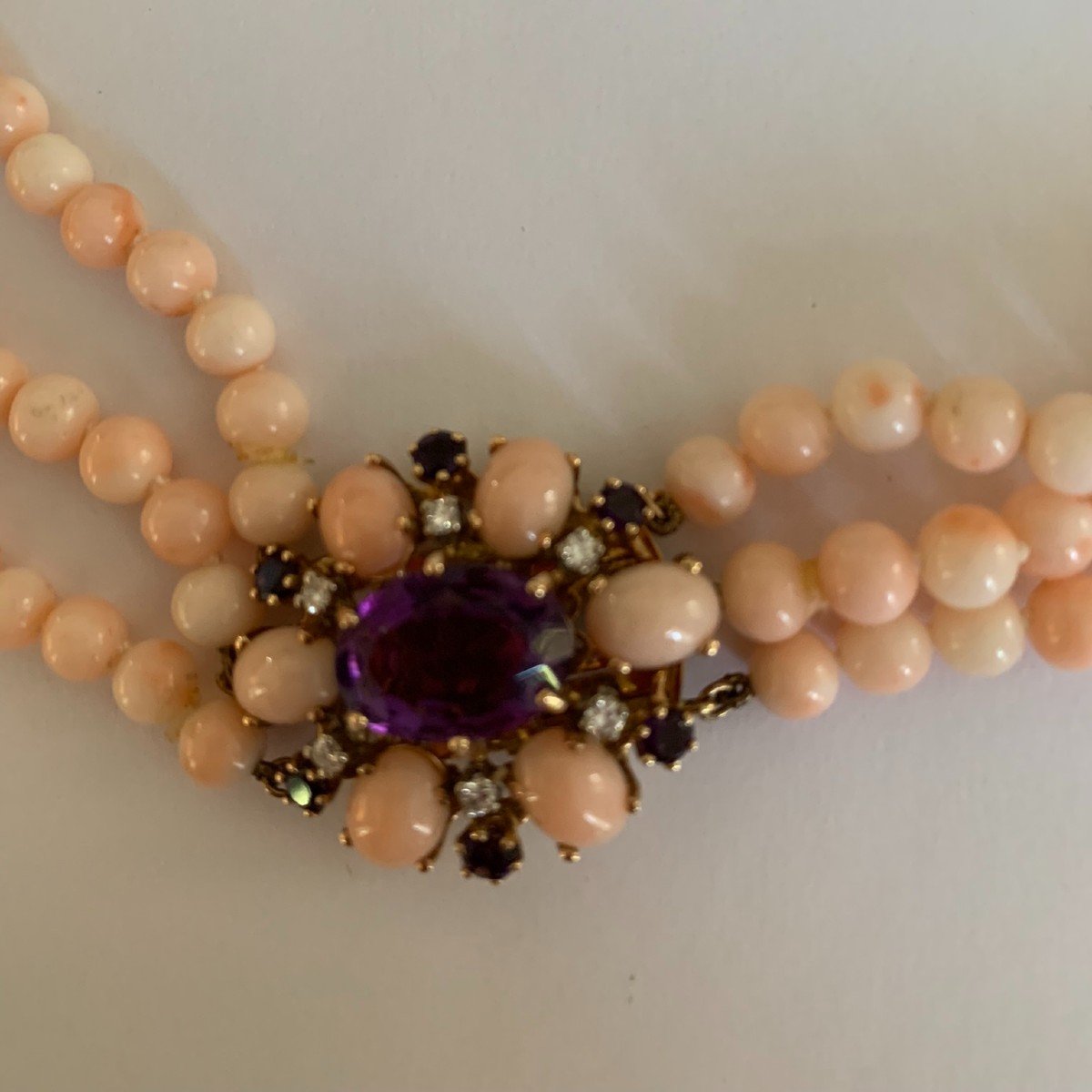 3401 – Coral Amethyst Diamond Beads Necklace