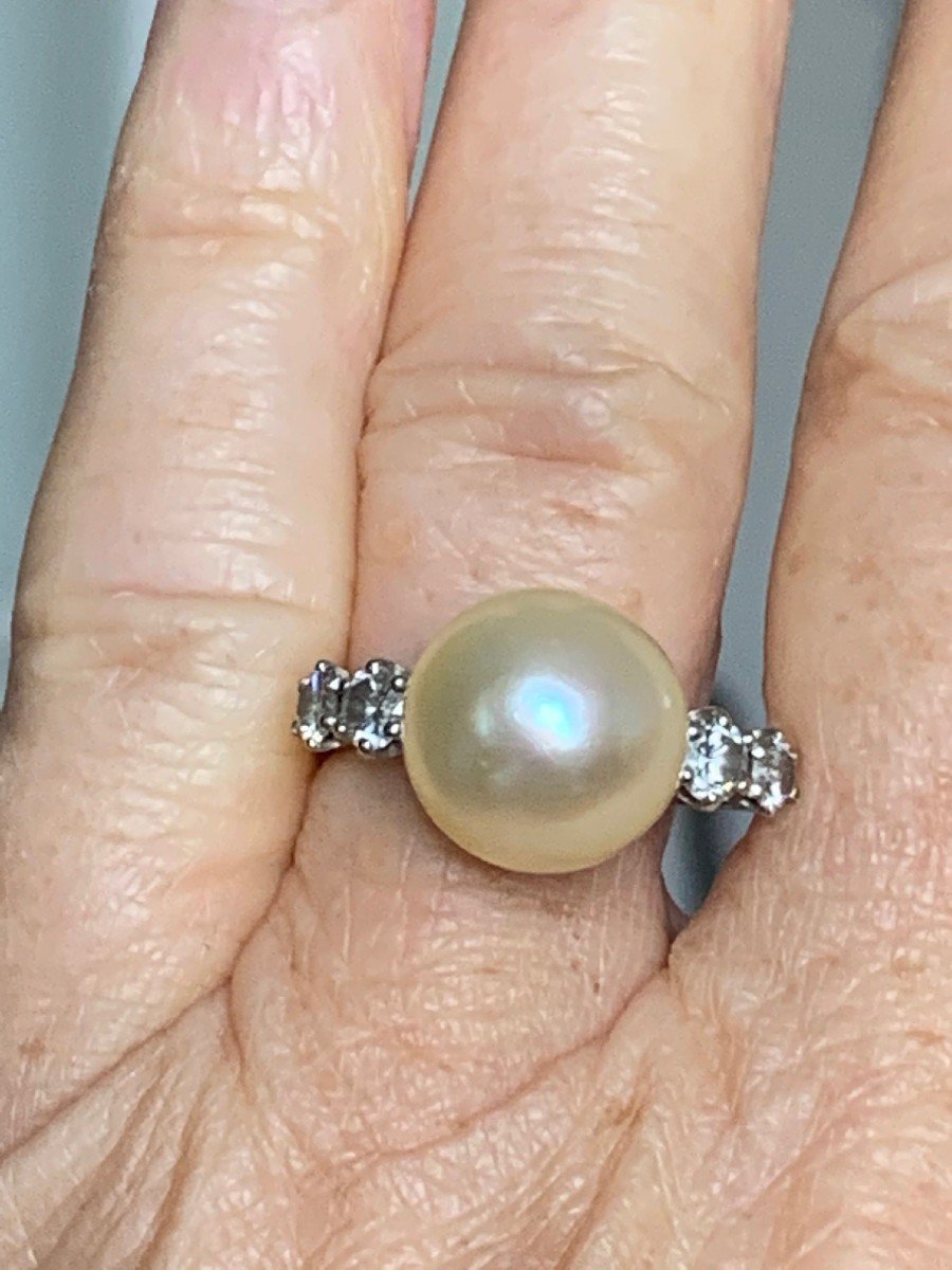 2143 – White Gold Pearl Diamond Ring-photo-3