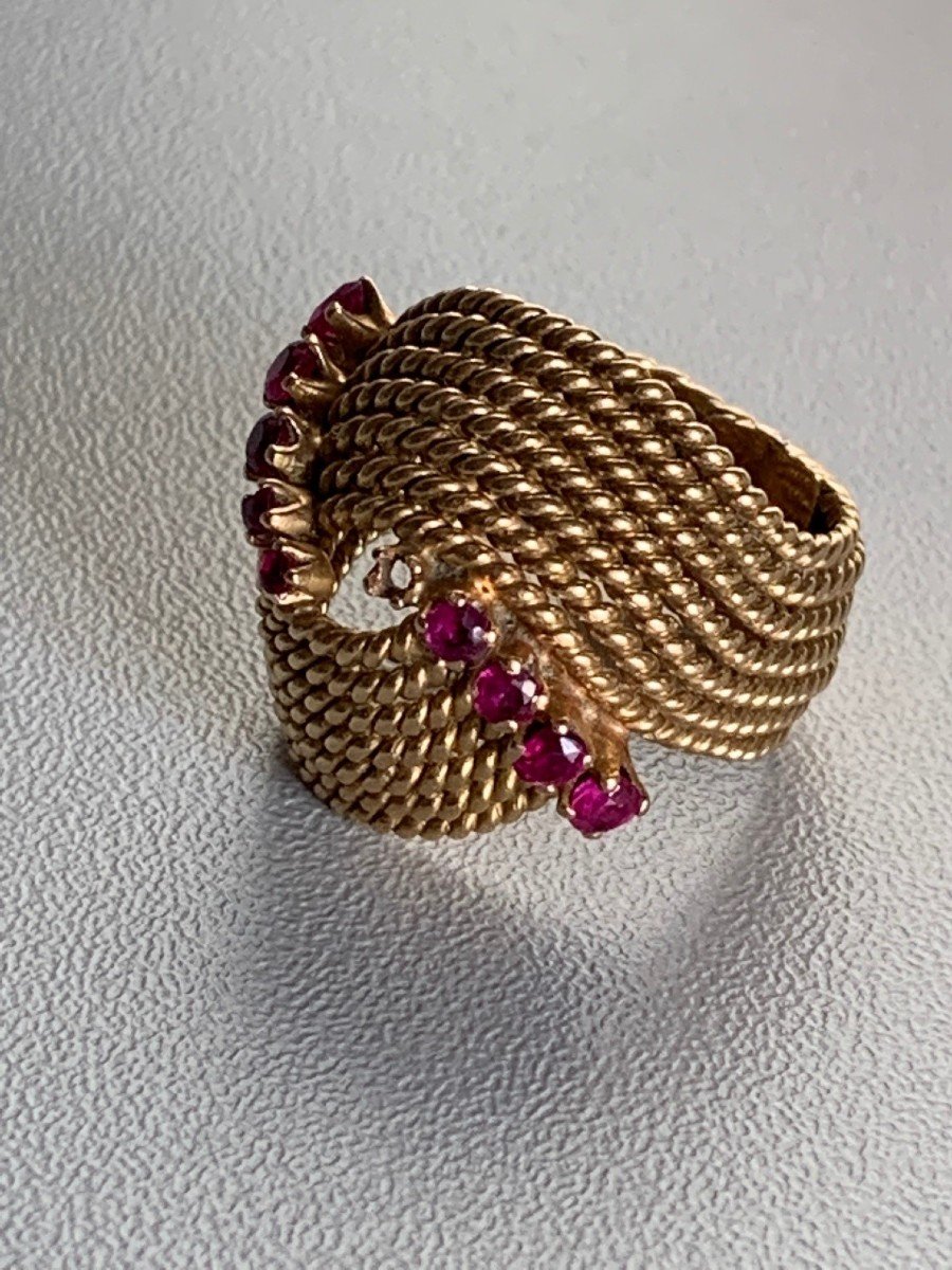 2643 – Bague Or Jaune Rubis Pierres Rouges-photo-1