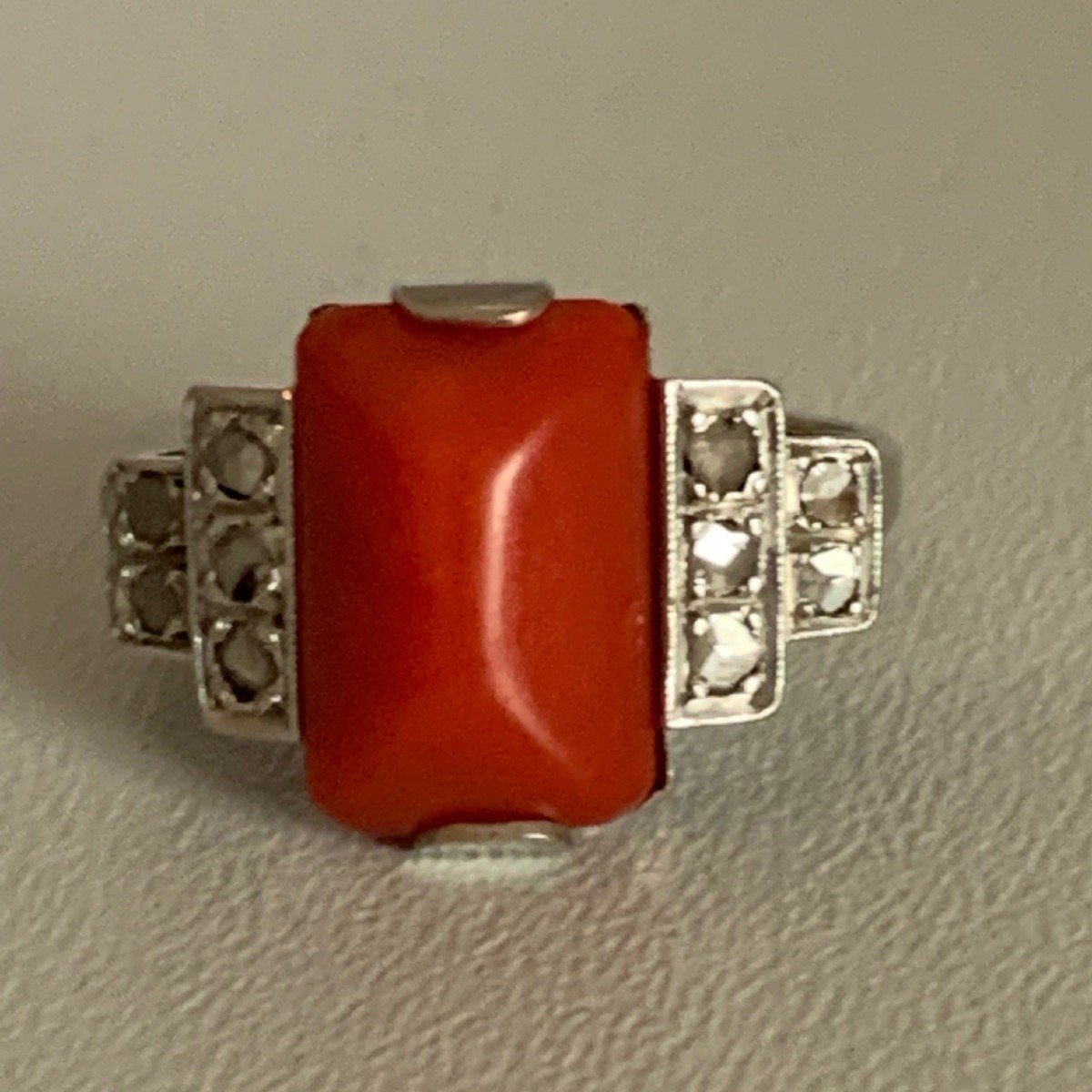 2791 – Bague Or Jaune Platine Corail Diamants