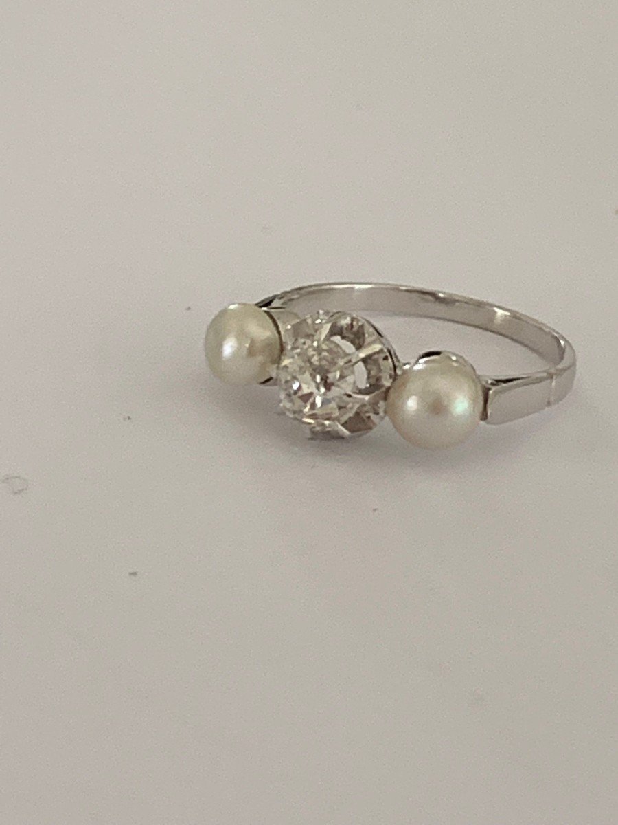 2314 – Platinum White Gold Diamond Pearl Ring 0.70 Ct-photo-4