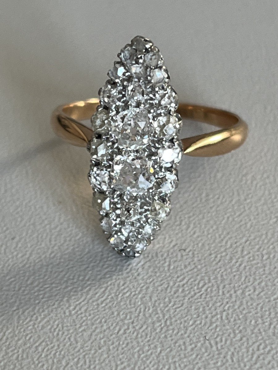 3575– Marquise Ring Yellow Gold Platinum Diamonds-photo-2