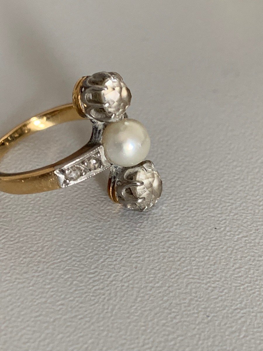 1201– Old Yellow Gold Diamond (0.70 Ct) Pearl Ring-photo-2