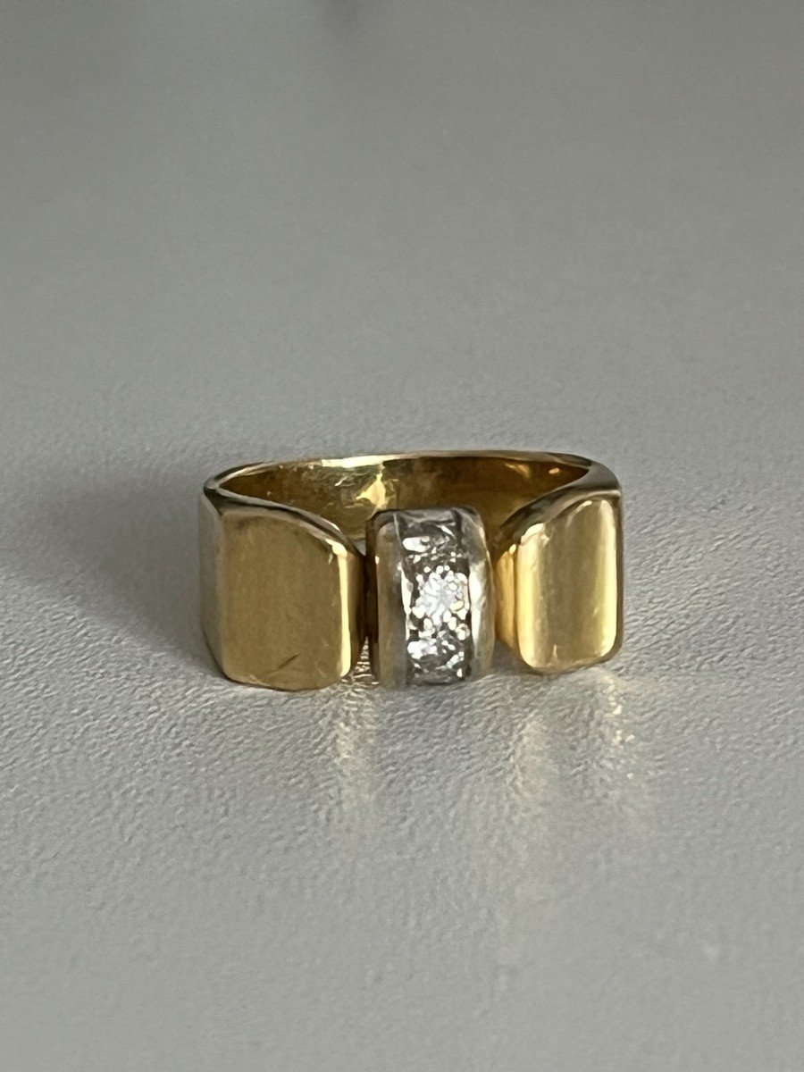 3884– Tank Ring Years 40 Yellow Gold Diamonds-photo-1