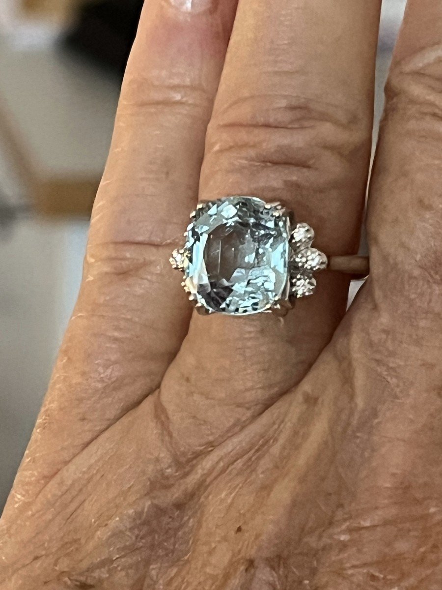 3737– White Gold Aquamarine Diamond Ring-photo-2