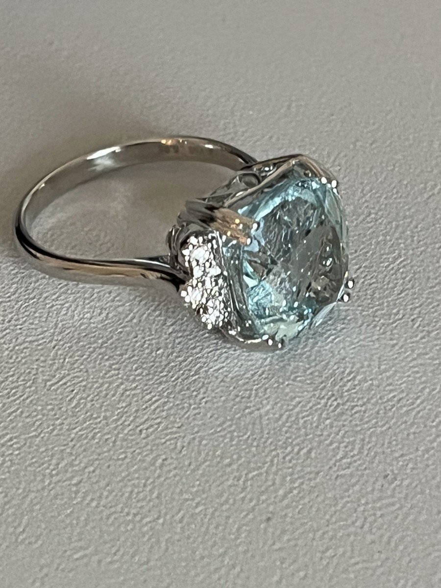 3737– White Gold Aquamarine Diamond Ring-photo-2