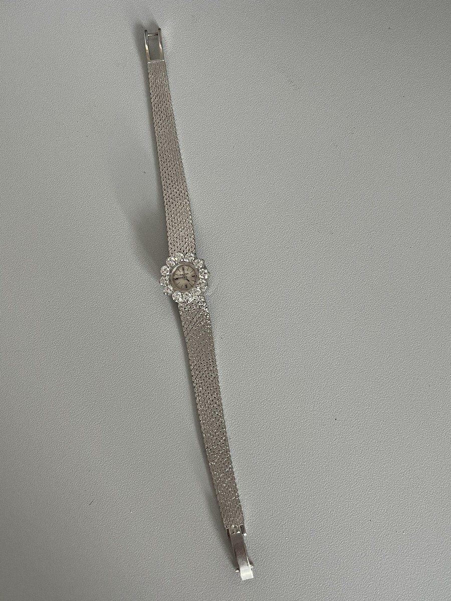 4158– Montre Dame Ancienne Omega Or Gris Diamants-photo-4