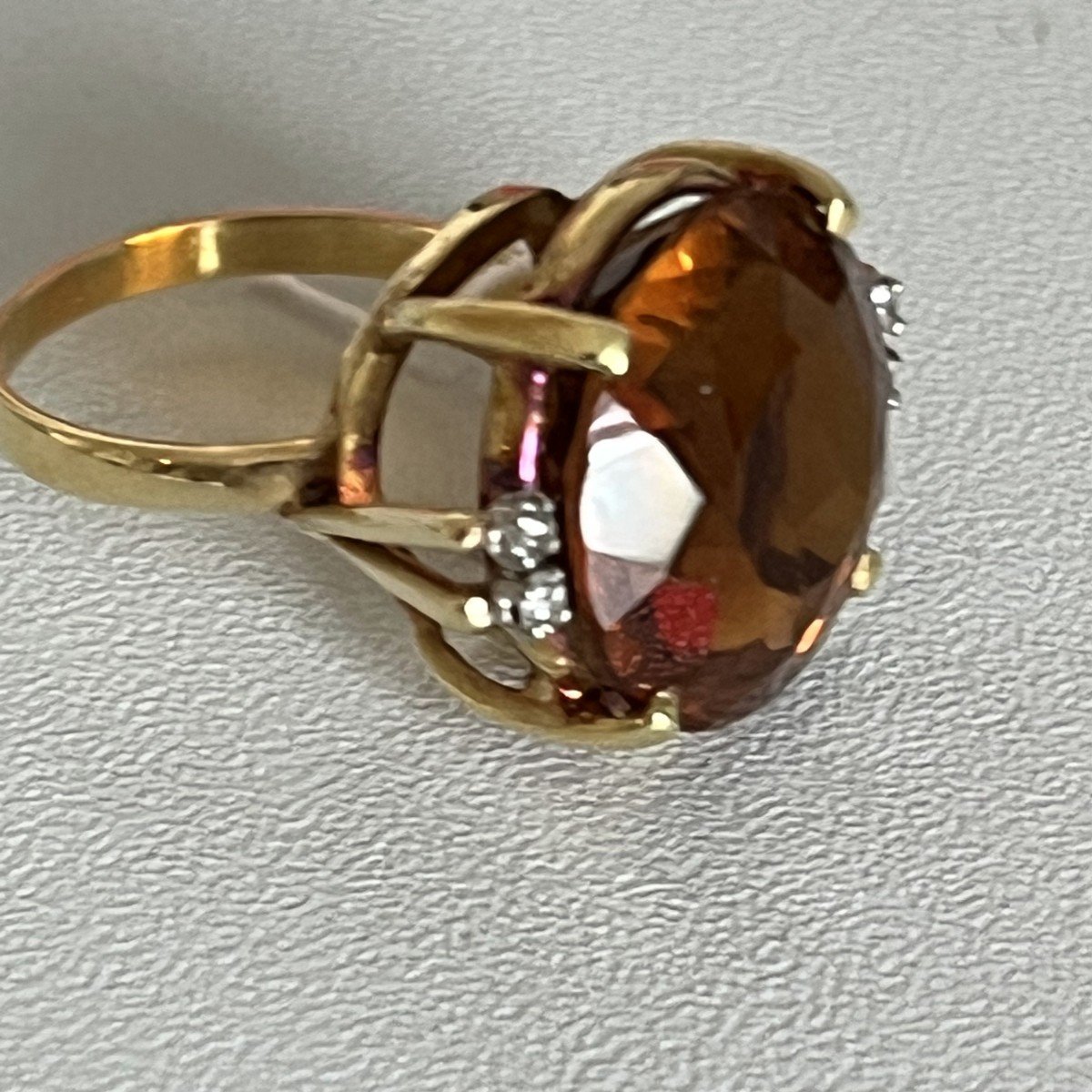 4114– Yellow Gold Citrine Diamond Ring-photo-1