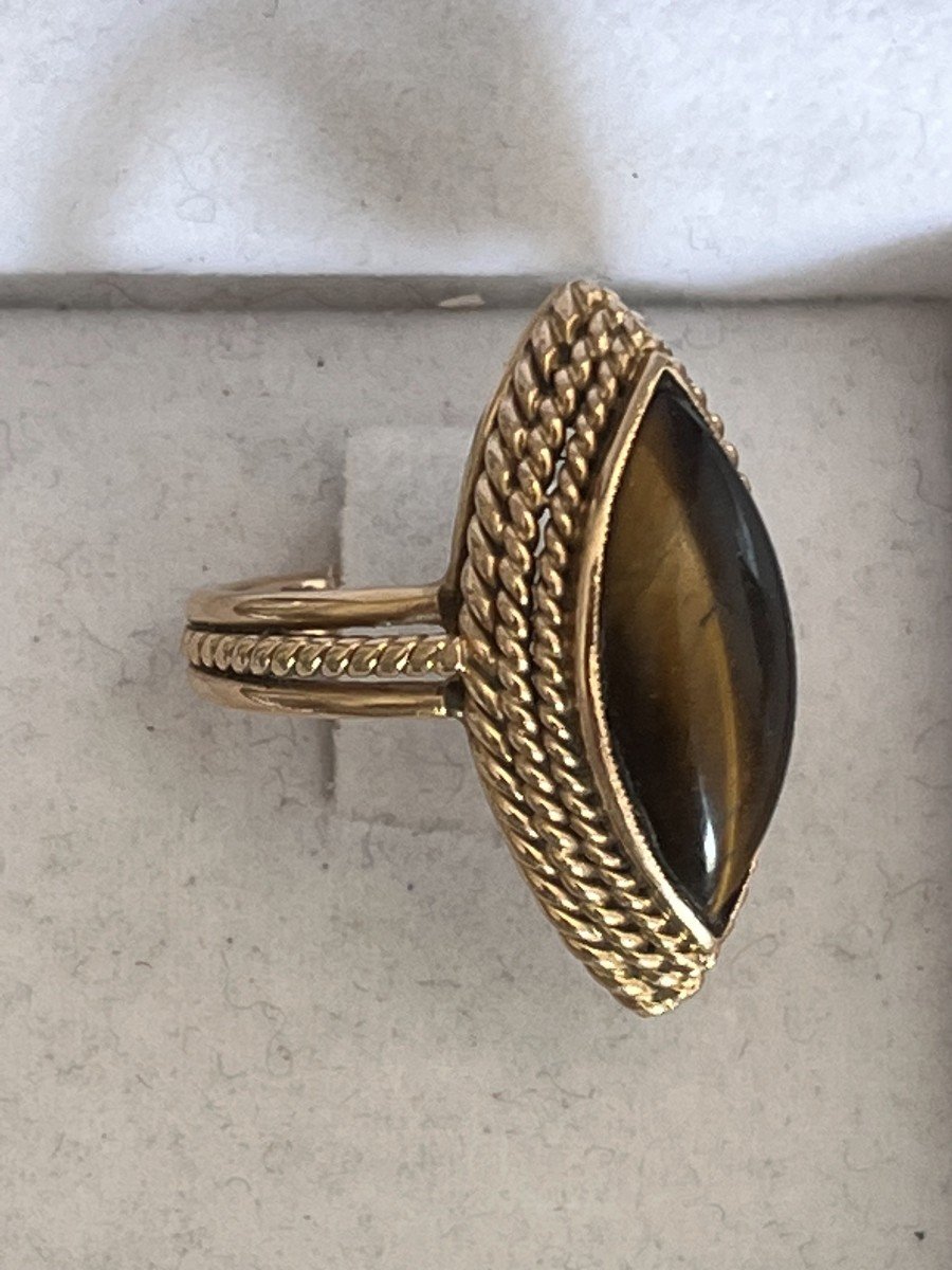 4201– Tiger Eye Yellow Gold Marquise Ring-photo-3