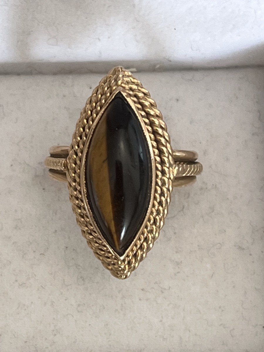 4201– Tiger Eye Yellow Gold Marquise Ring-photo-4