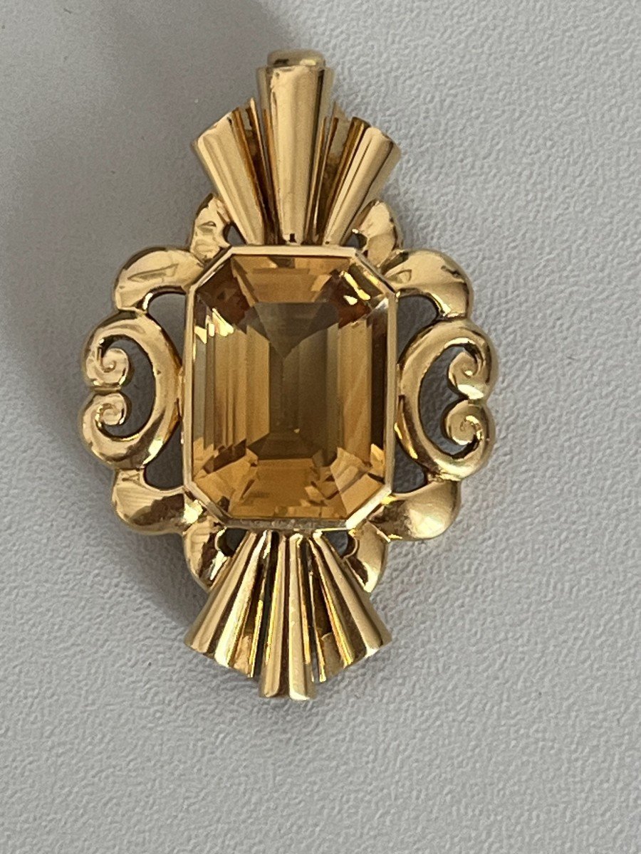 4334– Pendentif Années 50 Or Jaune Citrine 10 Ct