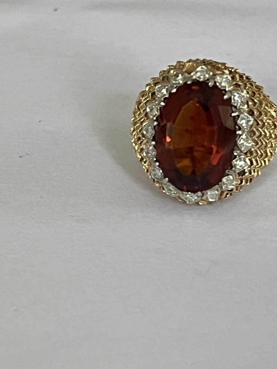 4163– Bague Boule Or Jaune Quartz Orange Diamants-photo-2