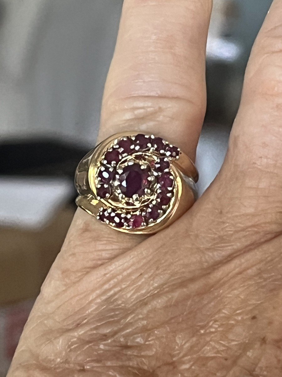 4372– Bague Tourbillon Or Jaune Pierres Rouges-photo-2