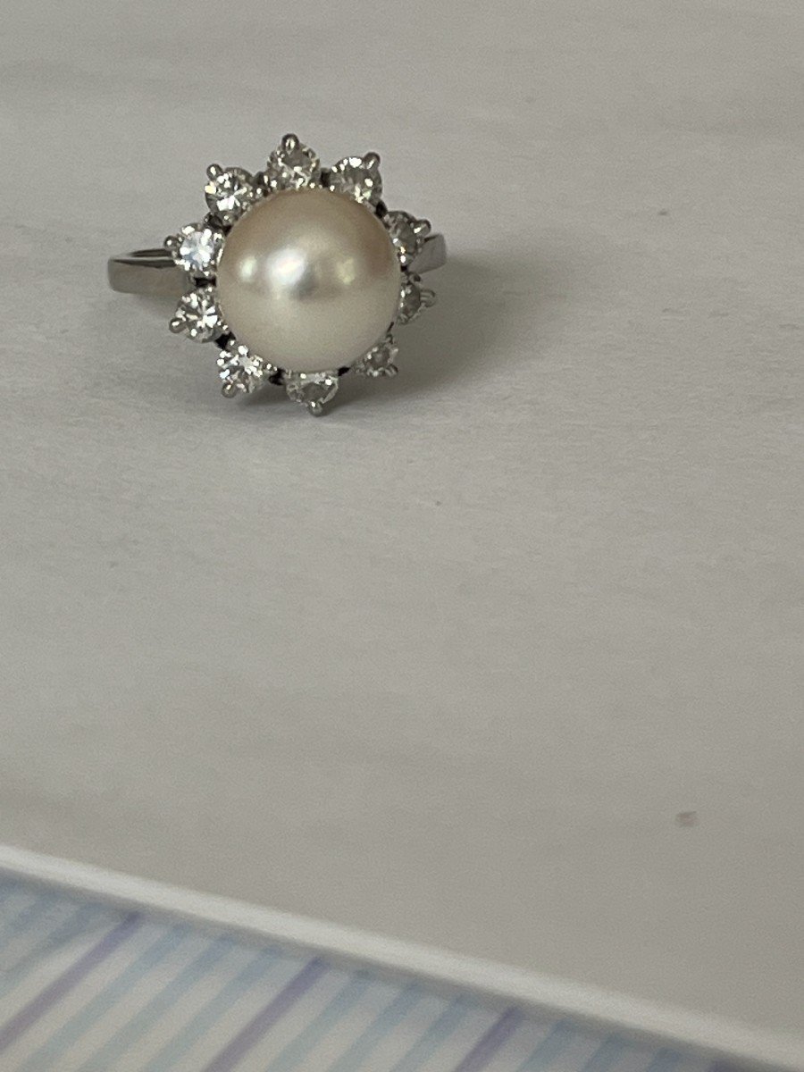 4548- Bague Platine Or Gris Perle Diamants-photo-4