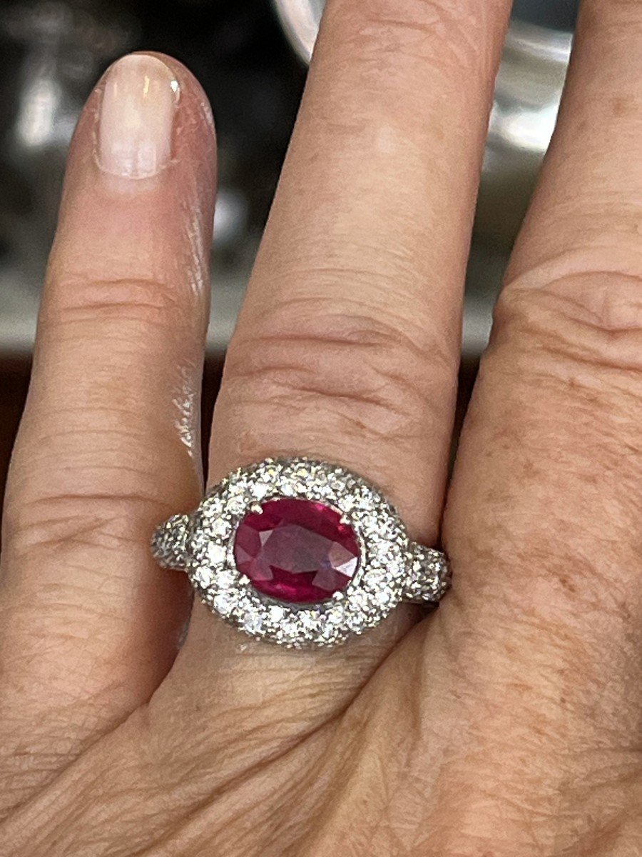 2738- White Gold Ring Ruby Certified Diamonds-photo-2