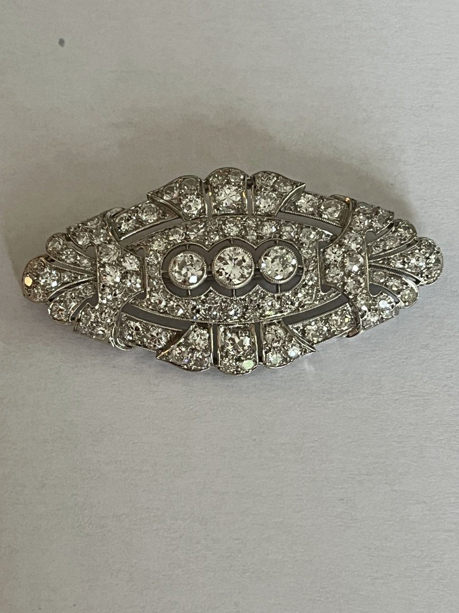 4659- Broche Plaque Ancienne Or Gris Diamants 3,50 Ct-photo-3