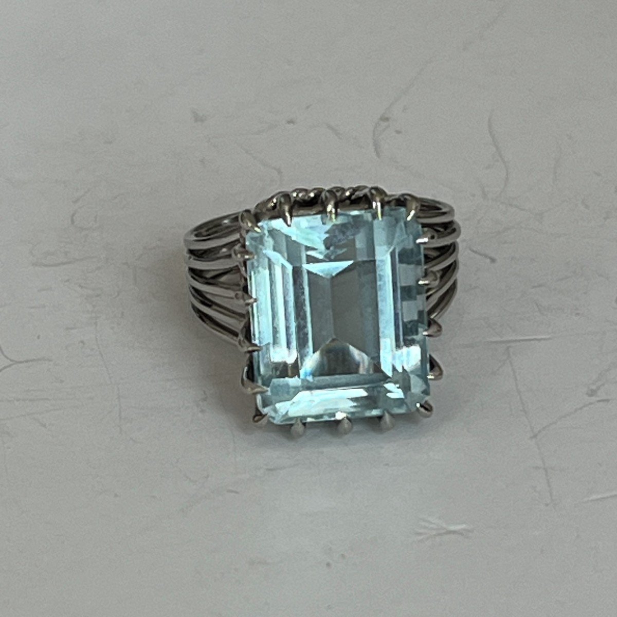 4631- Aquamarine Gray Gold Ring