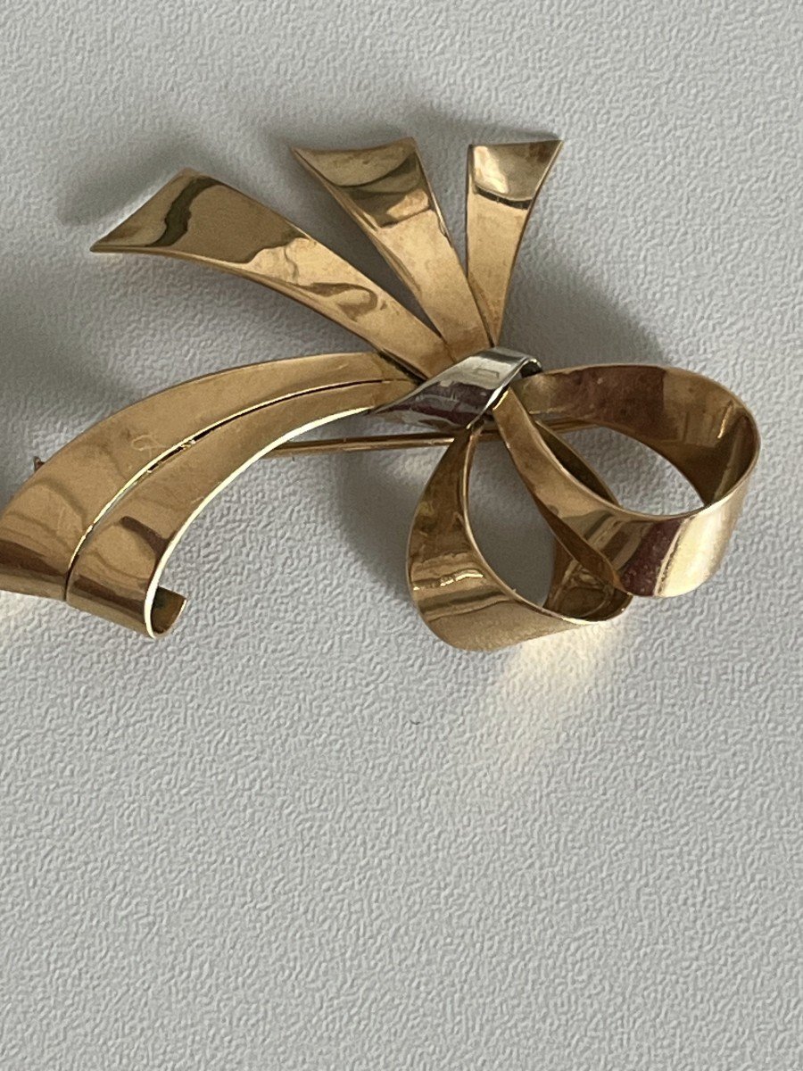 4460- Yellow Gold And White Gold Bow Brooch-photo-3