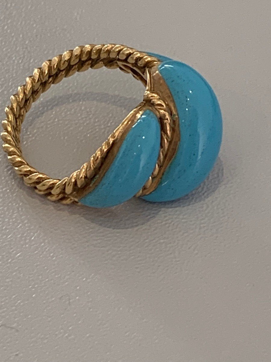 2567- Yellow Gold Twisted Turquoise Ring-photo-4