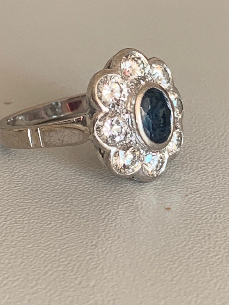 2963- Flower Ring White Gold Sapphire Diamonds 1.50 Ct-photo-2