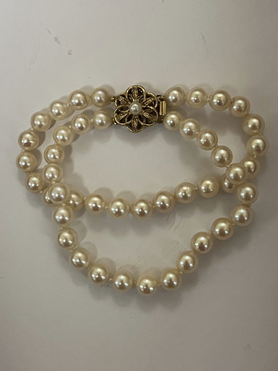 P1106- Bracelet 2 Rangs De Perles Fermoir Or Jaune-photo-2