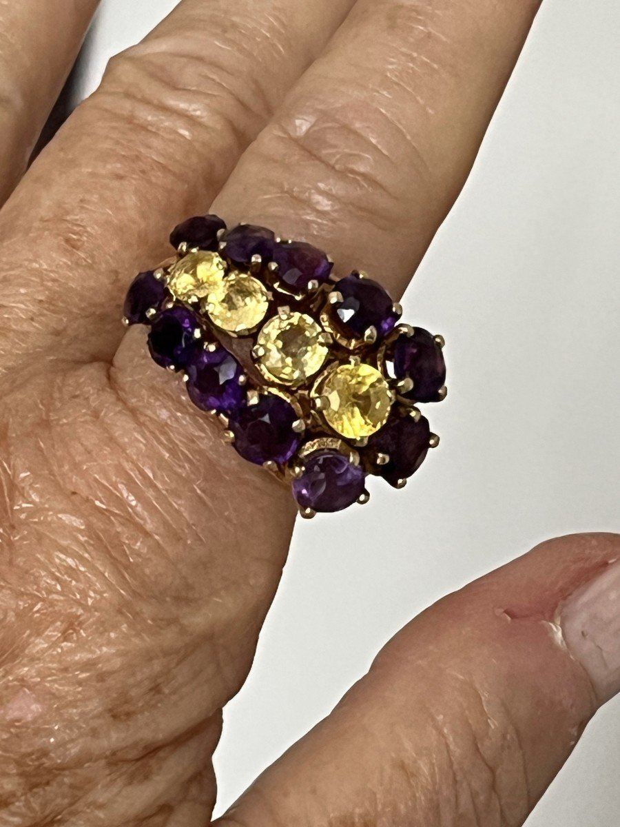 4866- Yellow Gold Citrines Amethysts Ring-photo-2