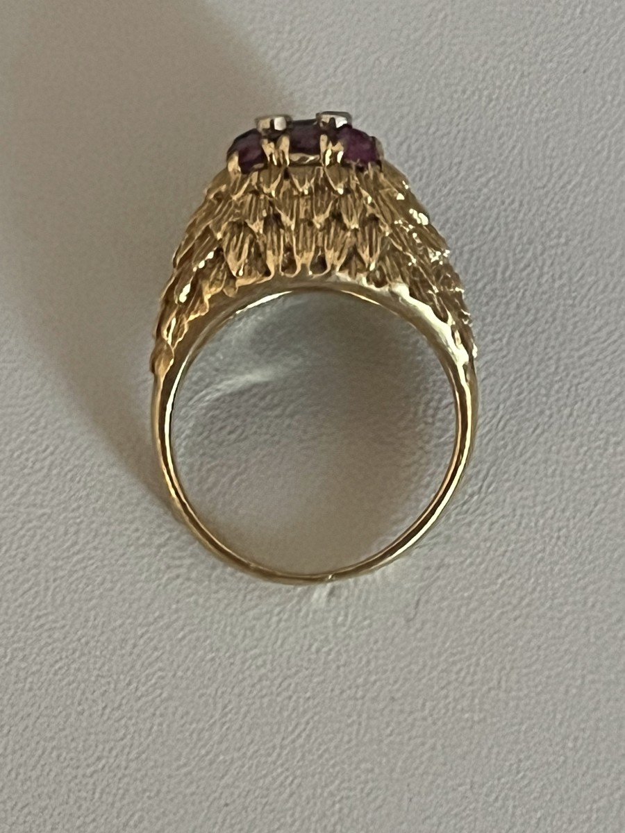 4784- Dome Ring Yellow Gold Ruby Diamonds-photo-3