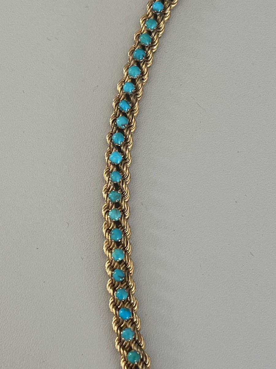 4785- Bracelet Or Jaune Turquoises