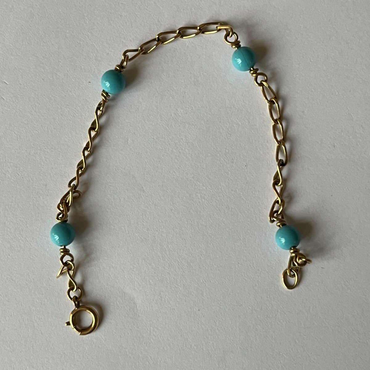 4928b- Fine Yellow Gold Turquoises Bracelet