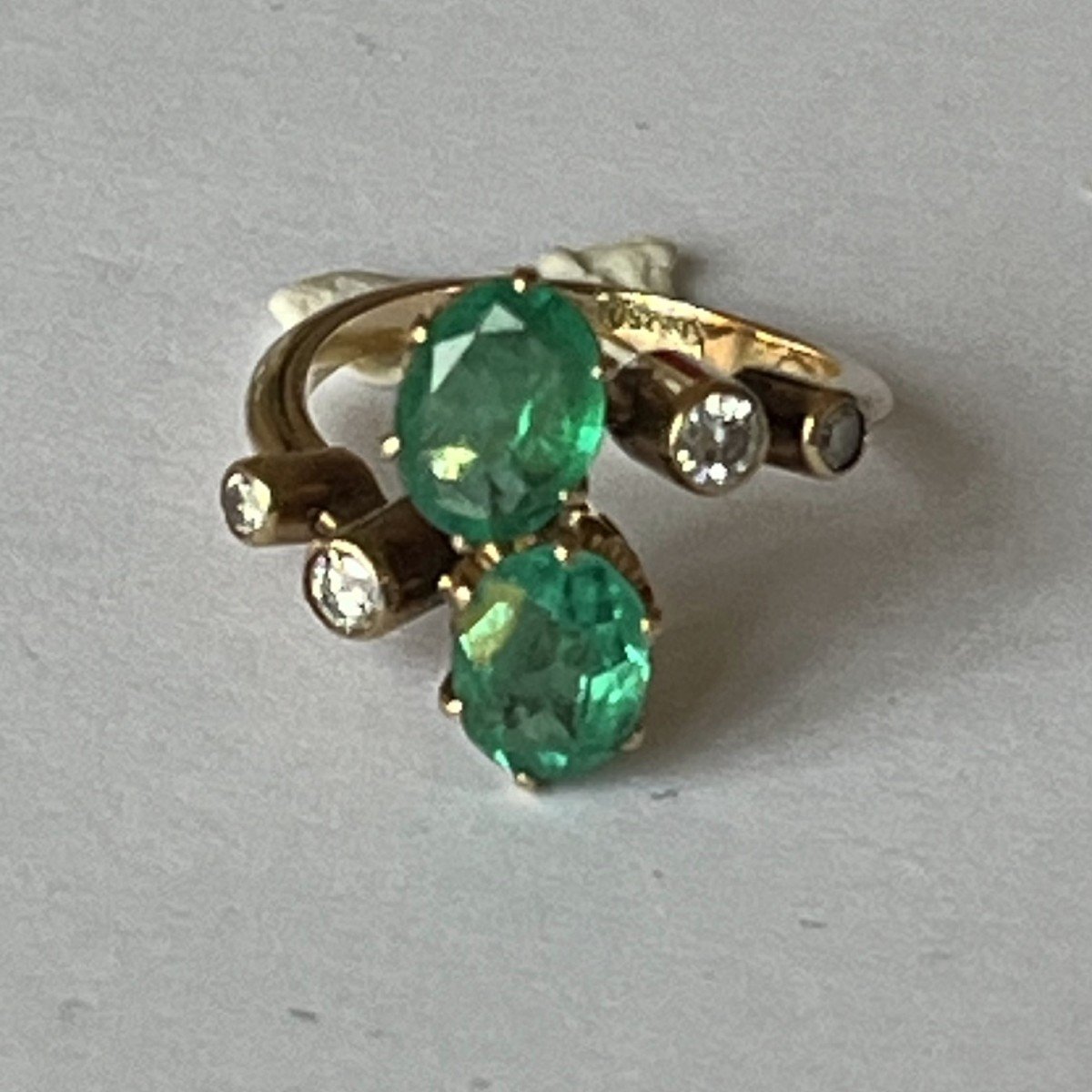 5036- Toi & Moi Ring Yellow Gold Certified Emeralds Diamonds