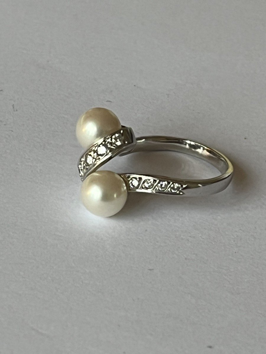 5041a- Toi & Moi Ring White Gold Pearls Diamonds-photo-3