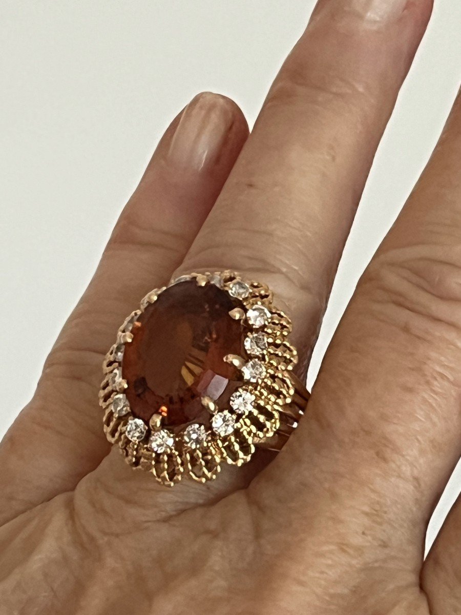 5051- Yellow Gold Thread Citrine Diamond Ring-photo-2