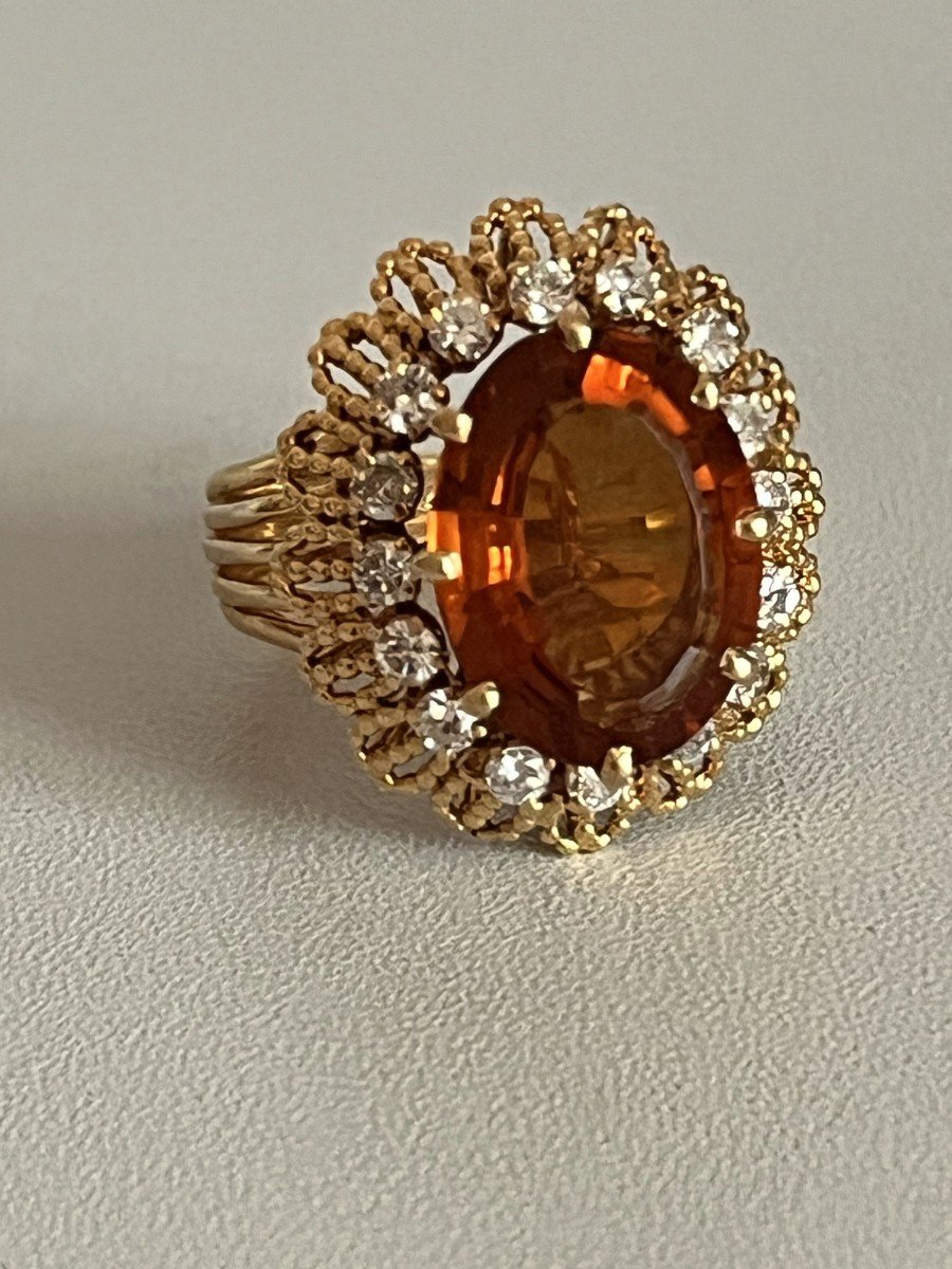 5051- Yellow Gold Thread Citrine Diamond Ring-photo-1